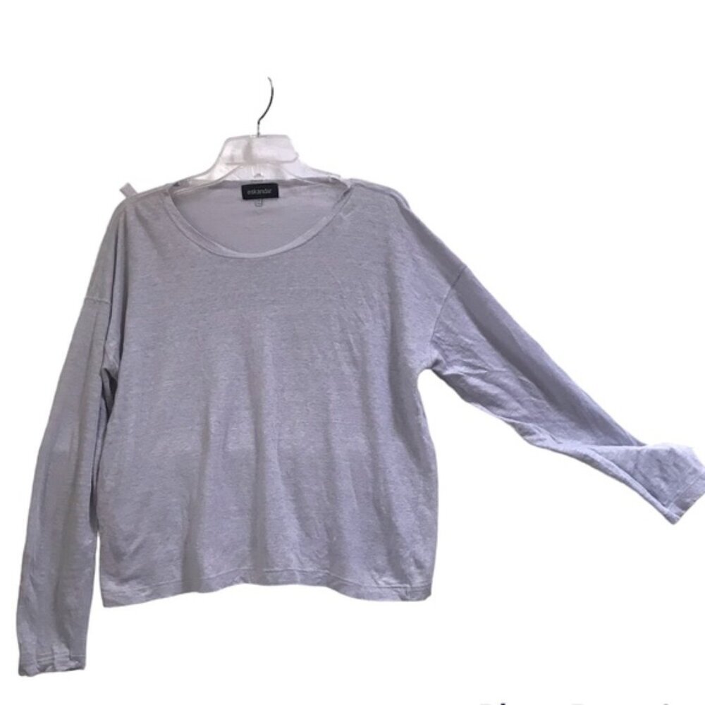 ESKANDAR Linen Oversized Crew Neck Top Shirt T Shirt Knit Minimalist Neutral L